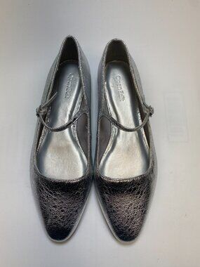 Open Edit Womens Regina Mary Jane Pointed Toe Silver Flat Sz 7